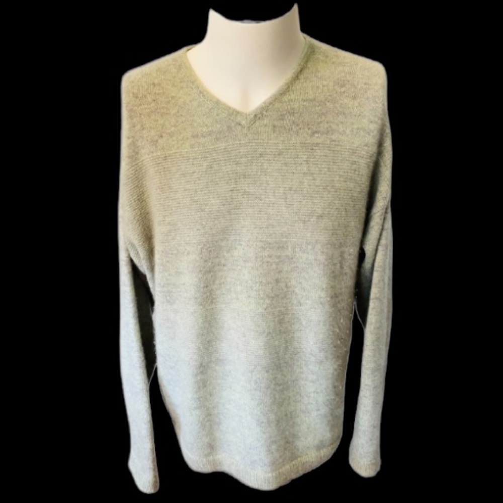GRANT THOMAS 2-PLY CASHMERE Green Gray Sweater Size Large
